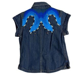 Oilily Size 128 or 8 Short Sleave‎ Blue Jean Shirt Vest